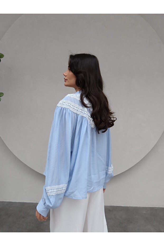 Dantel Detaylı Oversize Gömlek - 5