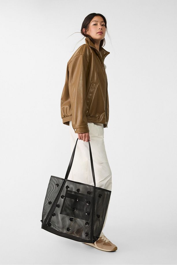 Çiçekli file shopper çanta - 3