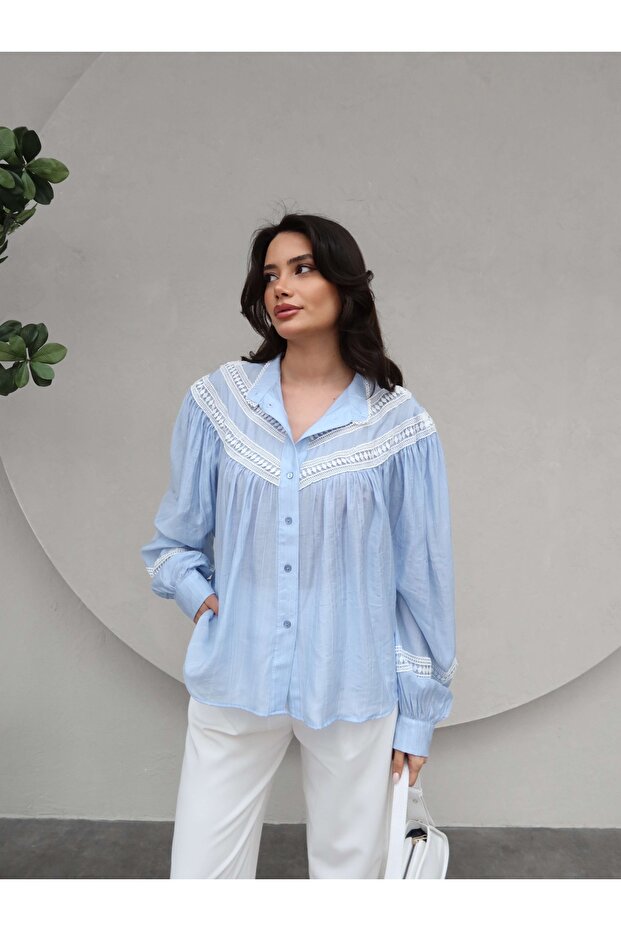 Dantel Detaylı Oversize Gömlek - 2