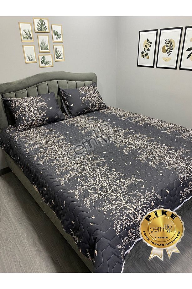 Çetinhome Çift Kişilik Kapitone Pike Seti 4 Mevsim Silva Siyah - 4