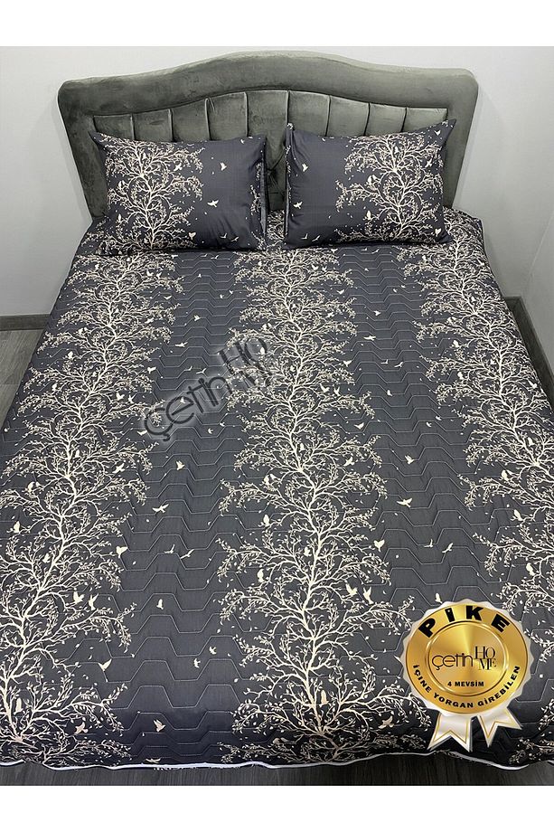 Çetinhome Çift Kişilik Kapitone Pike Seti 4 Mevsim Silva Siyah - 6