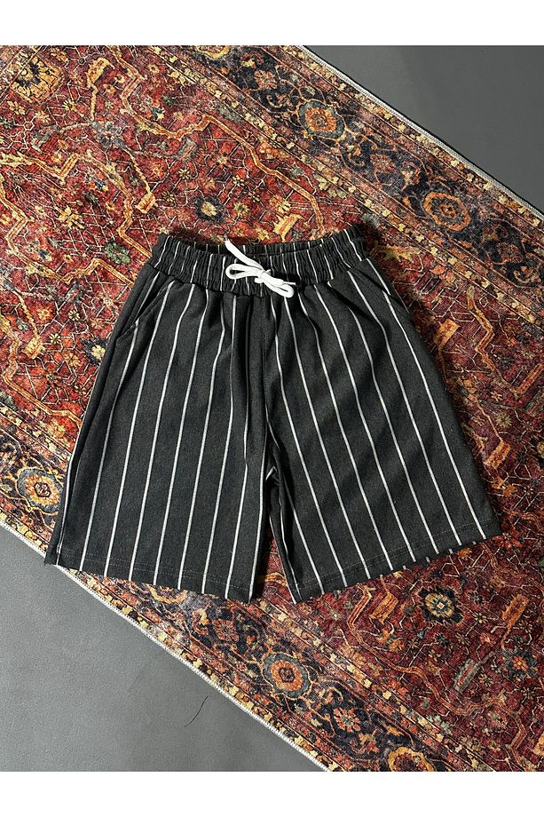 Çizgili Unisex Basic Şort - 1