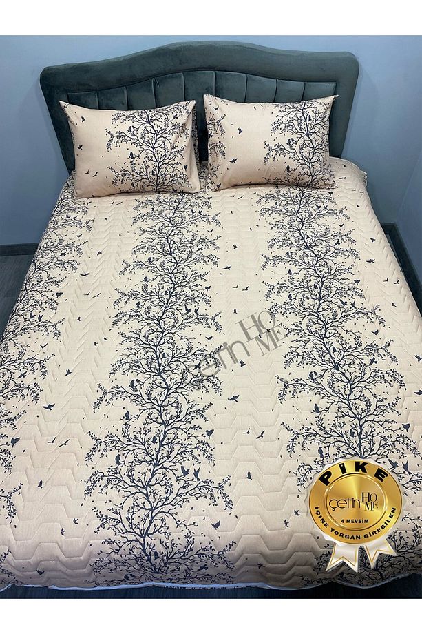 Çetinhome Çift Kişilik Kapitone Pike Seti 4 Mevsim Silva Bej - 7