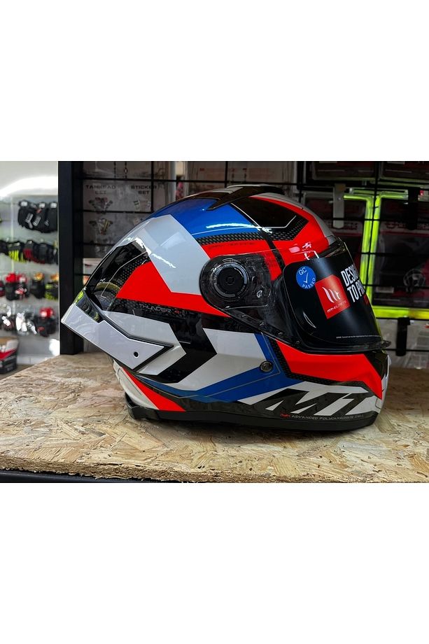 Kask Mt Thunder 4 Sv Valıant A0 Parlak Inci Beyaz Mavi Kırmızı - 1