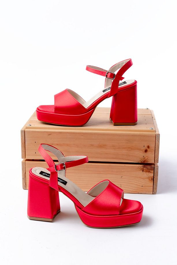 Welly Kırmızı Saten ( 9 Cm Platform Topuklu ) Günlük Ayakkabı - 1
