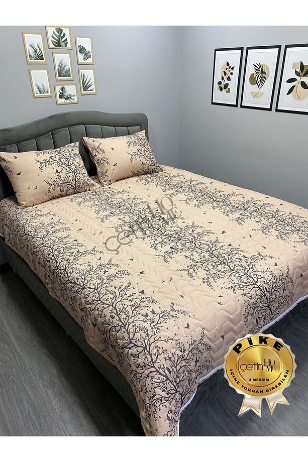 Çetinhome Çift Kişilik Kapitone Pike Seti 4 Mevsim Silva Bej - 4