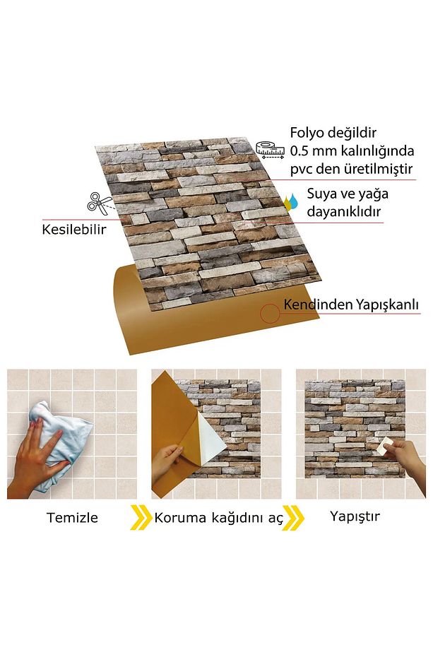 Kendinden Yapışkanlı Geometrik Taş Desenli Pvc Karo 30x30 Cm (33 ADET) 3 m2 - 3