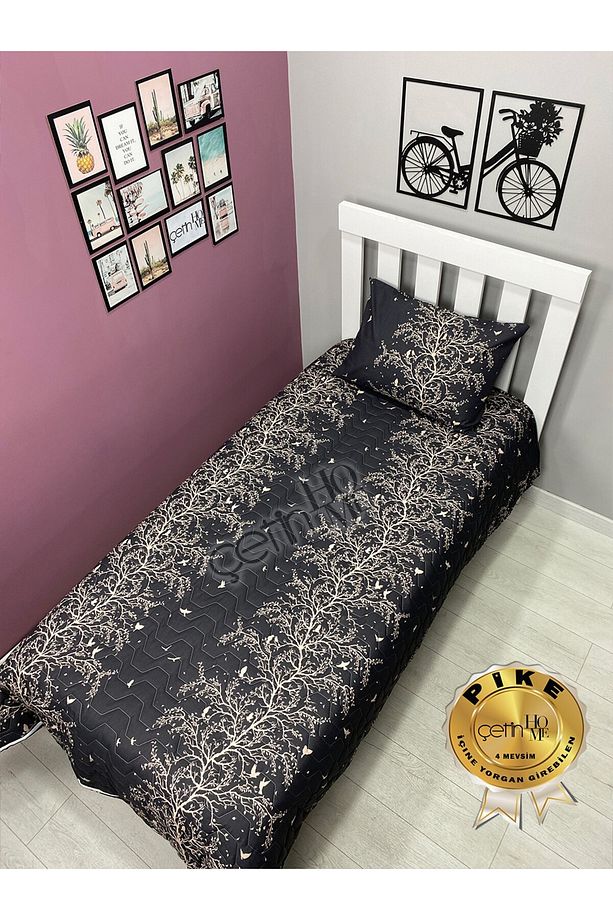 Çetinhome Tek Kişilik Kapitone Pike Seti 4 Mevsim Silva Siyah - 1