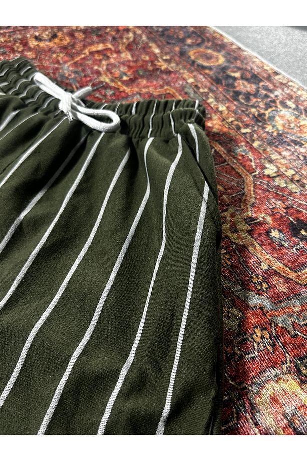 Çizgili Unisex Basic Şort - 2