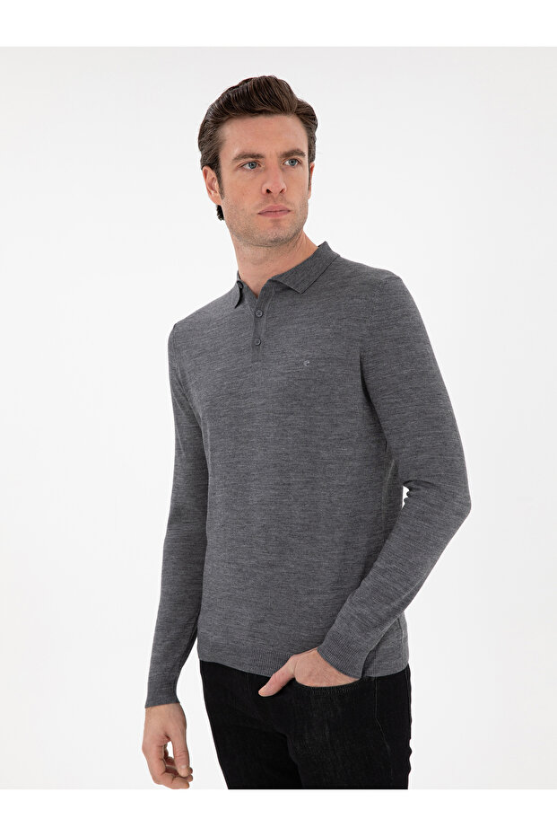 Füme Slim Fit Yün Karışımlı Polo Yaka Basic Triko Kazak 50293274-VR058 - 3