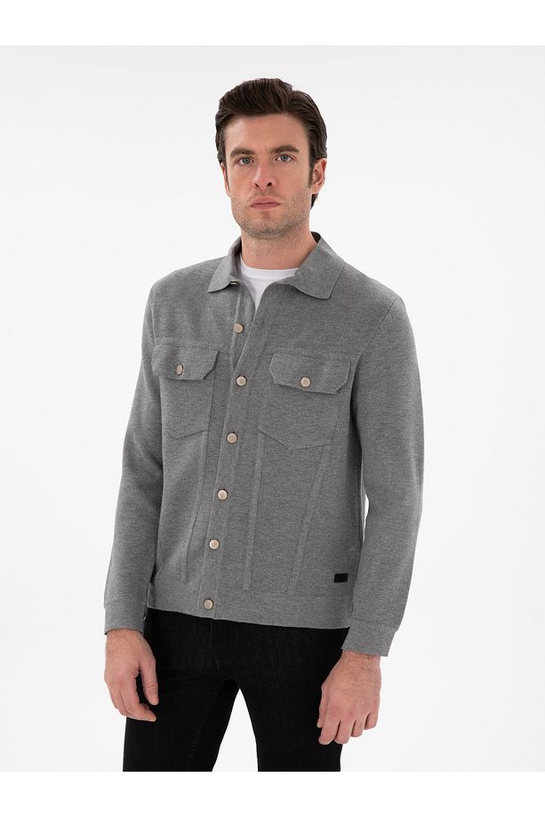 Gri Regular Fit Triko Hırka 50291621-VR024 - 1