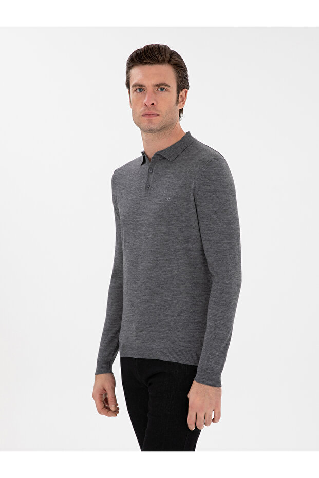 Füme Slim Fit Yün Karışımlı Polo Yaka Basic Triko Kazak 50293274-VR058 - 1