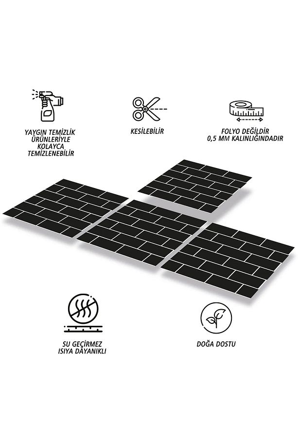 Kendinden Yapışkanlı Siyah Metro Desenli Pvc Karo 30x30 Cm (33 ADET) 3m2 - 2