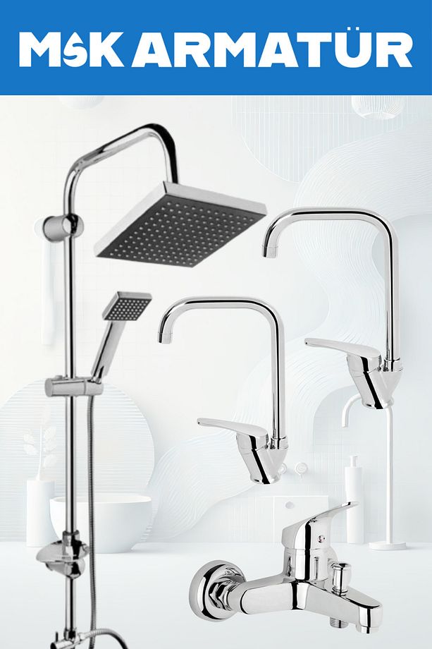 Robot Duş Sistemi Banyo Lavabo Mutfak Musluğu Çeşmesi Bataryası 4'lü Ful Set - 1