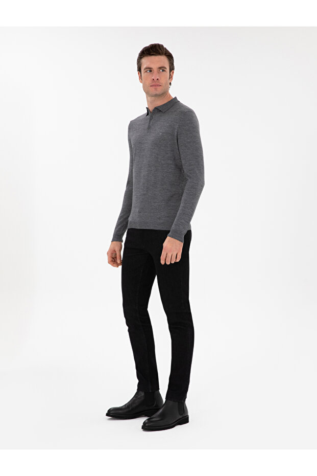 Füme Slim Fit Yün Karışımlı Polo Yaka Basic Triko Kazak 50293274-VR058 - 4