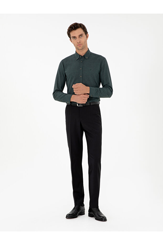 Black Slim Fit Fabric Trousers 50284740 -Vr046