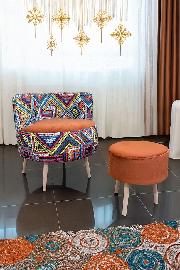Çay Seti Tekli Koltuk Berjer Ve Puf Takımı Renkli (salon, Balkon, Ofis) 2 Li Takım - 1