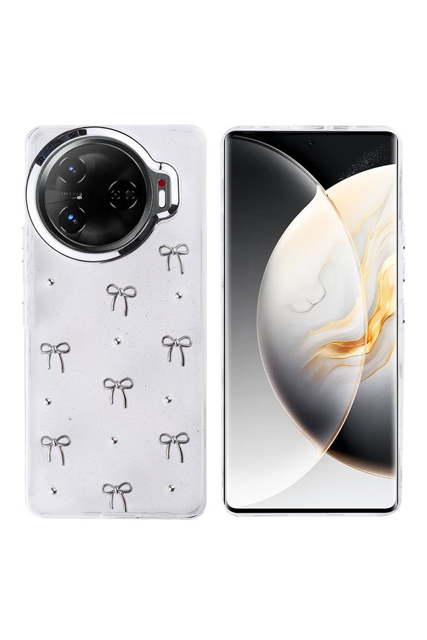 Tecno Camon 30 Pro 5g Compatible Case Airbag Design Glitter Transparent Protective Pole Cover-Bowknot-T36551