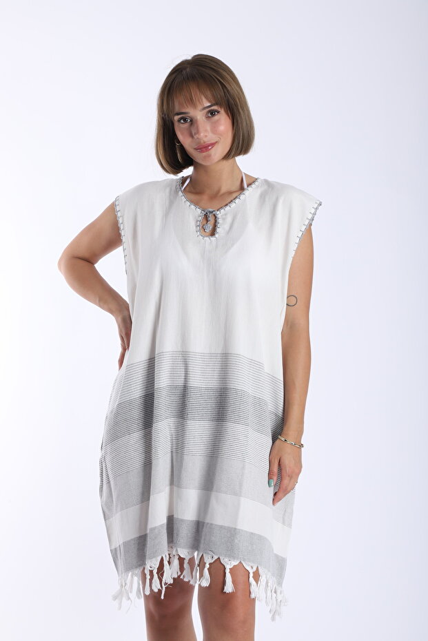 Peshtemal Beach Dress Handmade with Needle Lace Embroidery, Cotton, Authentic