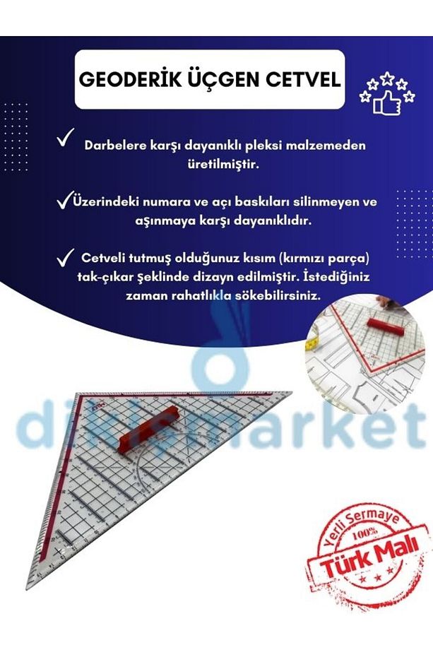 Geoderik Üçgen Cetvel 32 cm Ekstra Tutuculu Ölçekli - 1