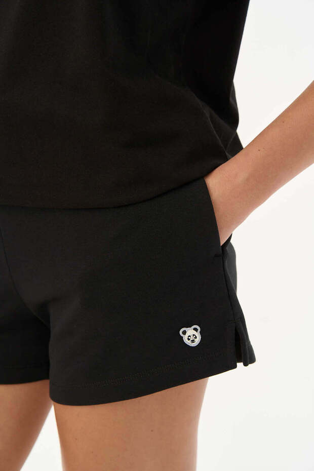 Panda Soft Fleece Kadın Şort - Siyah - 2