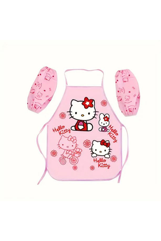 Hello Kitty Kız Çocuk Kolluklu Su Geçirmez Boyama Mutfak Yemek Yapma Bulaşık Yıkama Önlüğü - 1