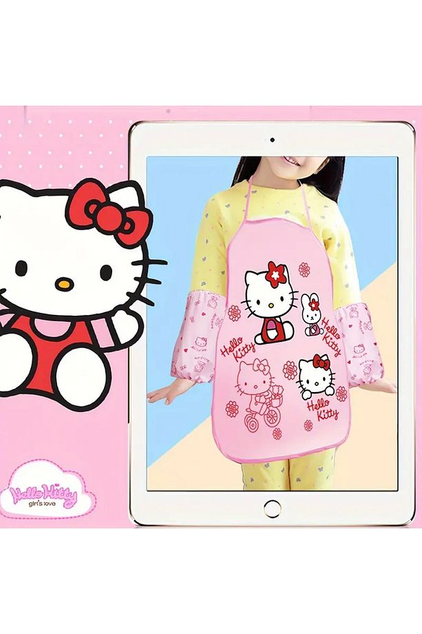 Hello Kitty Kız Çocuk Kolluklu Su Geçirmez Boyama Mutfak Yemek Yapma Bulaşık Yıkama Önlüğü - 4