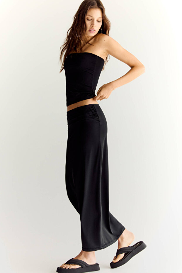 Büzgülü poliamid midi etek - 1