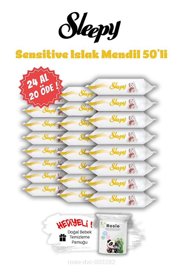 Sleepy Islak Mendil 24 AL 20 ÖDE Sleepy Sensitive 50'li ve ROSIE