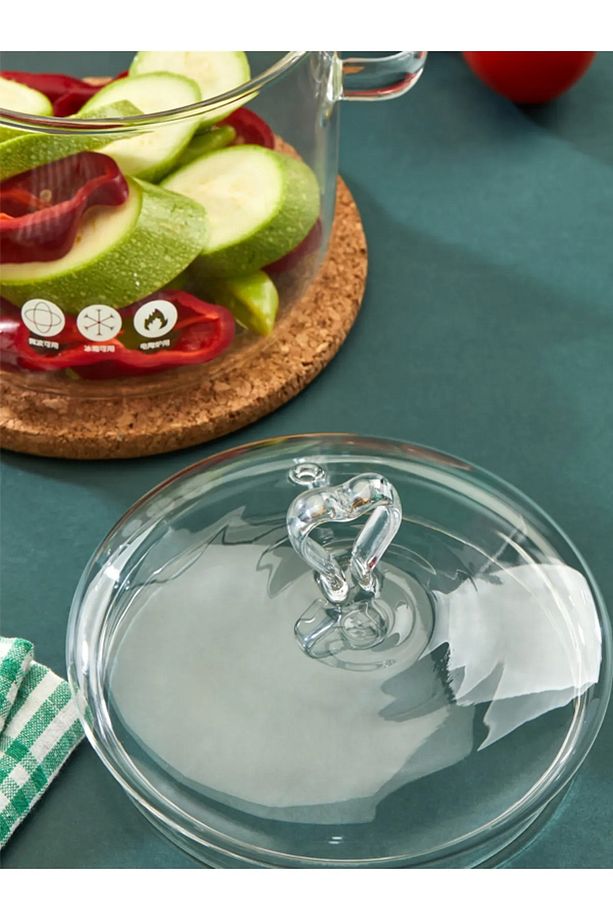 Kalp Figürlü Still Cam Tencere Borosilikat Isıya Dayanıklı Ocaküstü Kulplu Şeffaf Tencere 1900 ml - 4