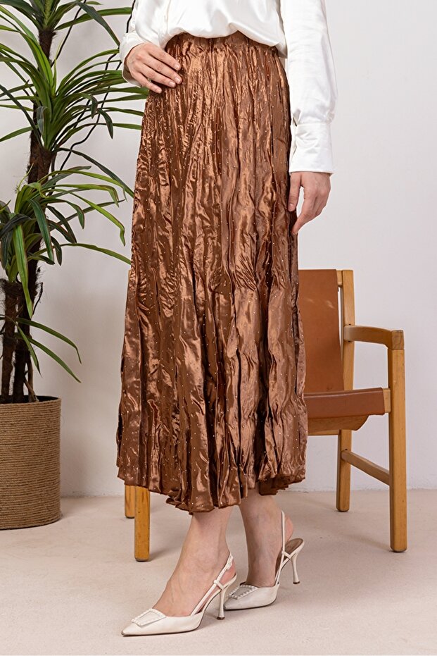 Elastic Waist Skirt with Stones 1401 - Tan