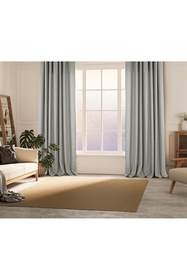 Linen Background Curtain - Gray Linen Background Curtain with Non-Pleated Cornice 1. Quality Single Wing Wrinkle-Free Linen Backrest Pad