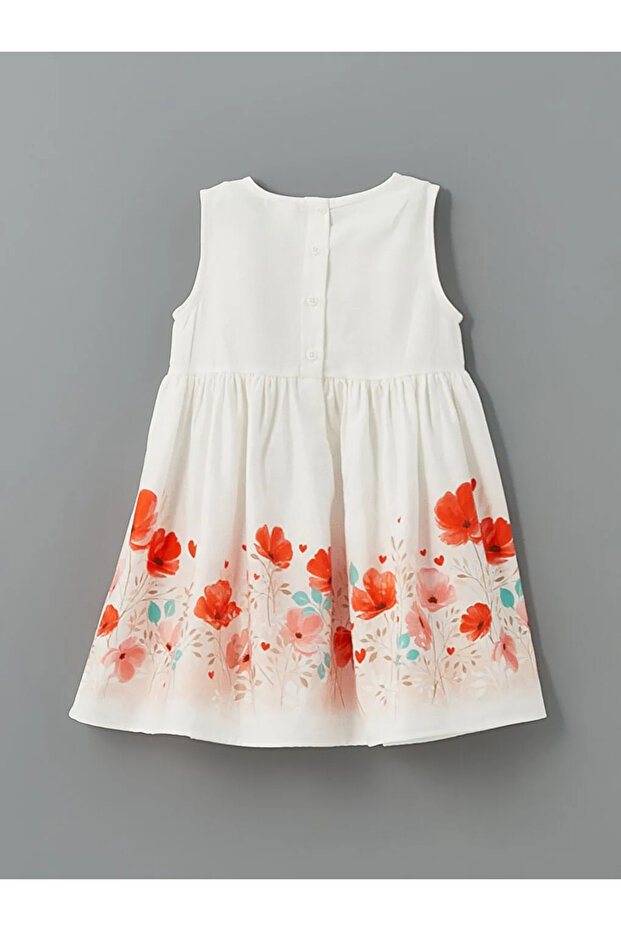 LCW Kids Ekru Çiçekli Kız Çocuk Saten Elbise - 2