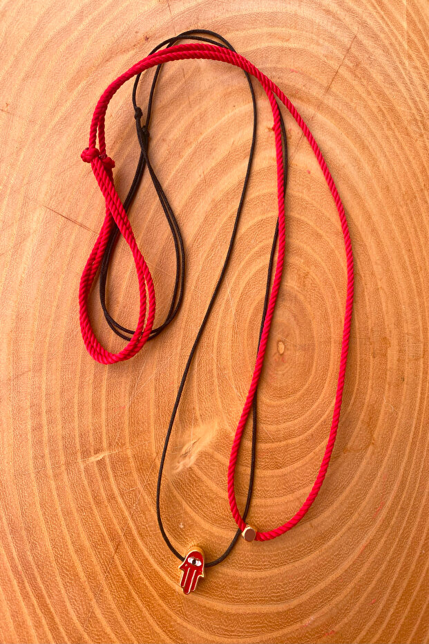 2Pcs Red Fatma Mother Hand ,Black and Red Rope Necklace