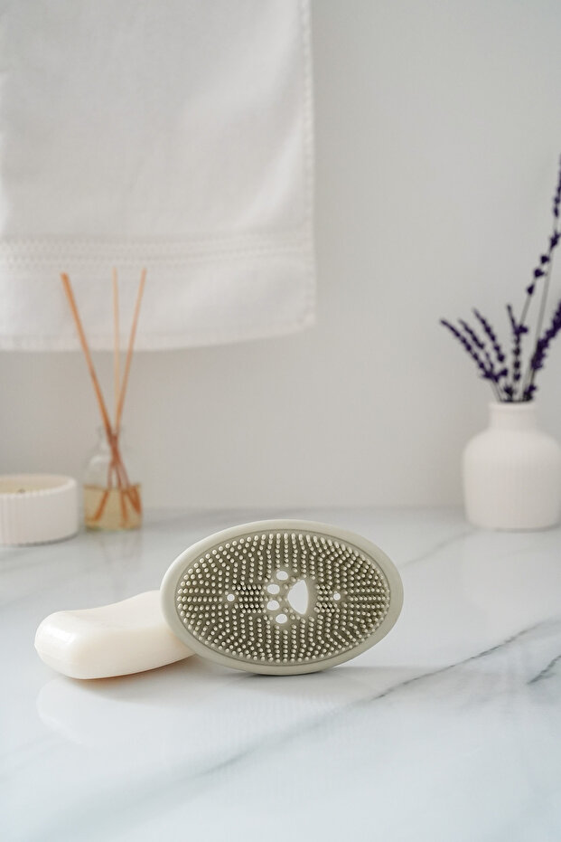 Double Feature Silicone Brush and Soap Drying Solid Soap Dispenser