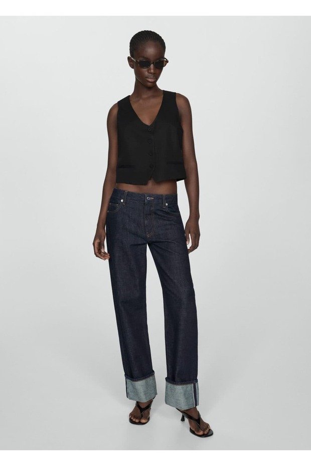 Düğmeli Keten Yelek - 5