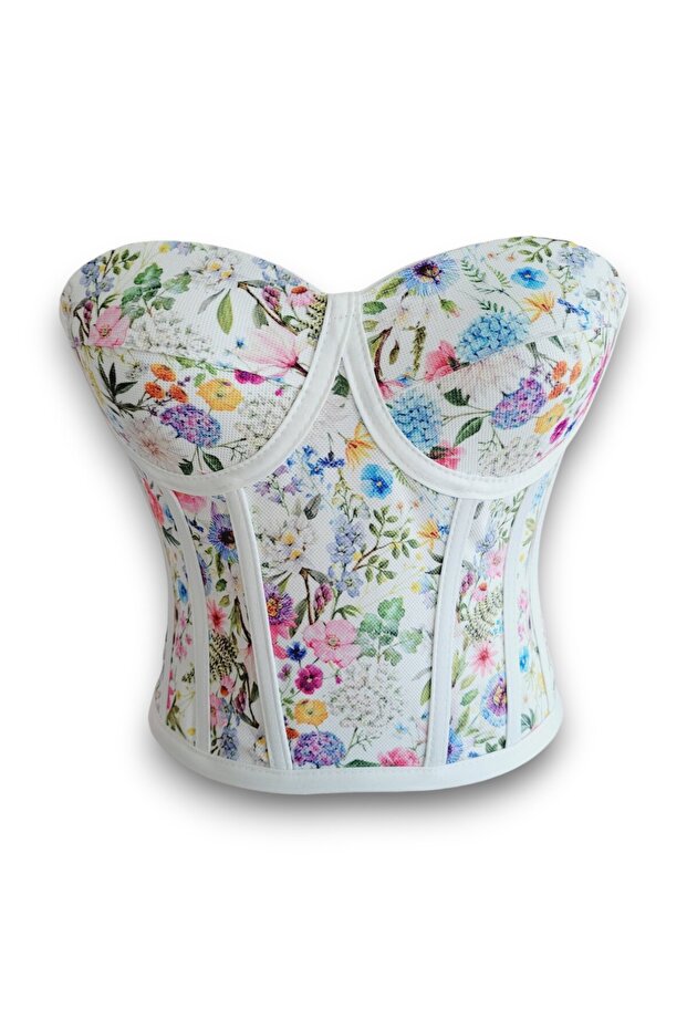 Floral Patterned Laced Corset Bustier