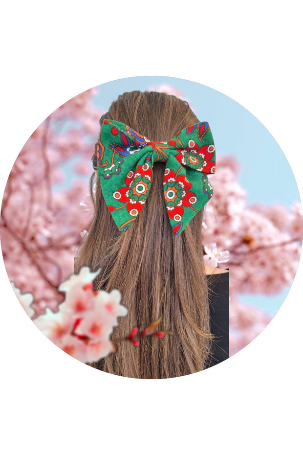 Back to School Elegant and Stylish Handmade Green Pressed Flower Pattern Bowknot Hairpin