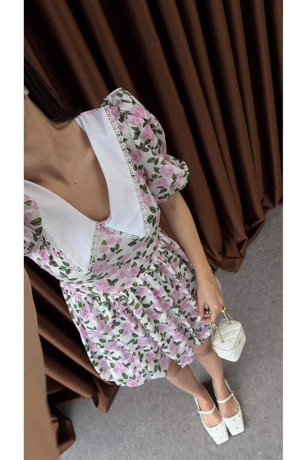 Bebe Yaka Pembe Elbise - 5