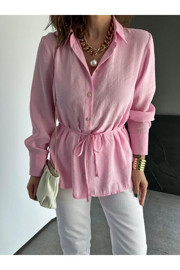 Pembe Beli İpli Orijinal Gömlek - 5