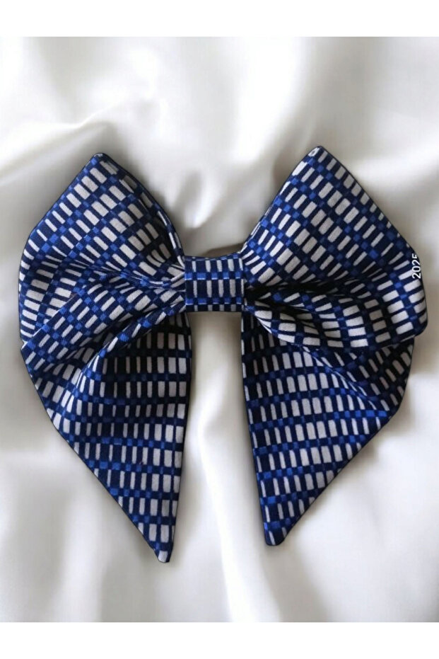 Back to School Elegant and Stylish Handmade Navy Blue Linen Bow Clip