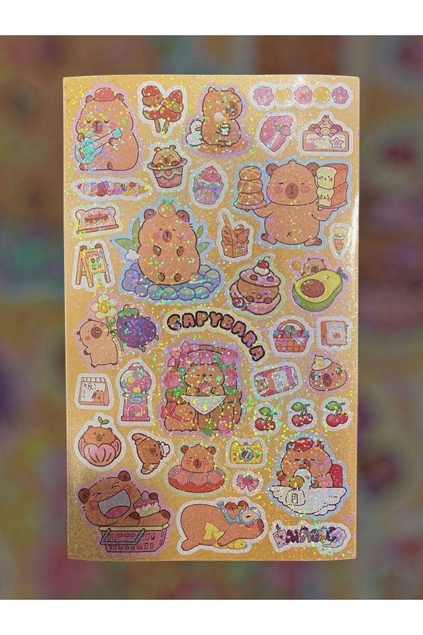 Capybara Tasarımlı Simli Sticker Defteri 4 Yaprak 100 Sticker 13*21 cm - 3
