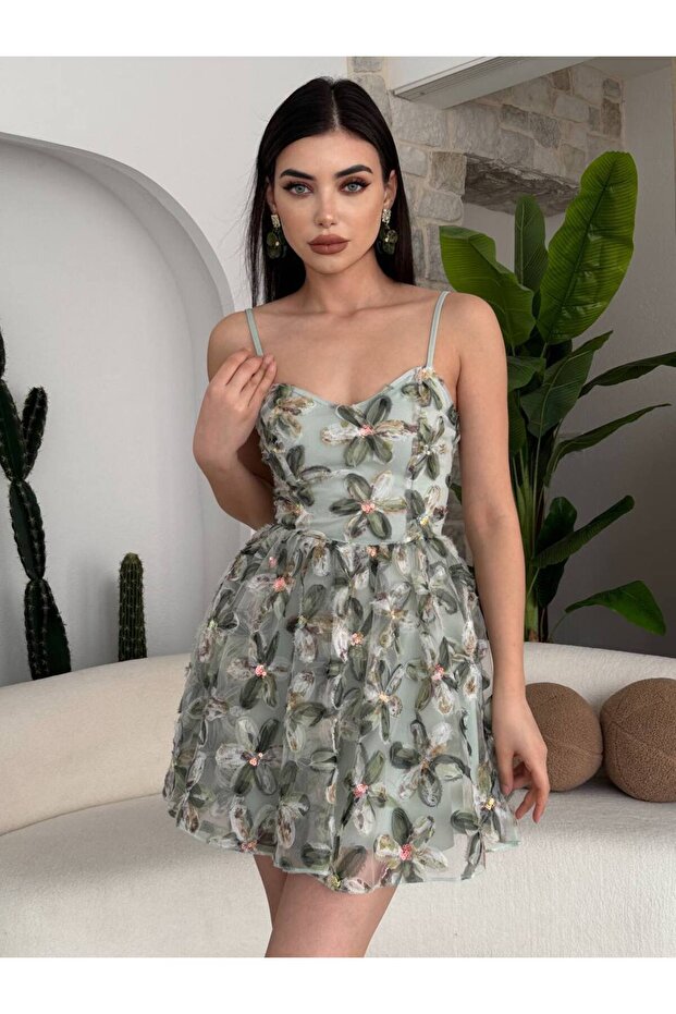 Slim Strap Floral Mini Flared Dress