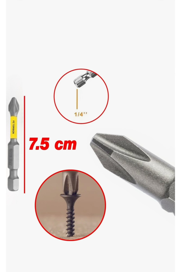 Mıknatıslı Torsion Bits Uç PH 2x75 mm Matkap Vidalama Ucu 7,5 cm (10 Adet) - 2