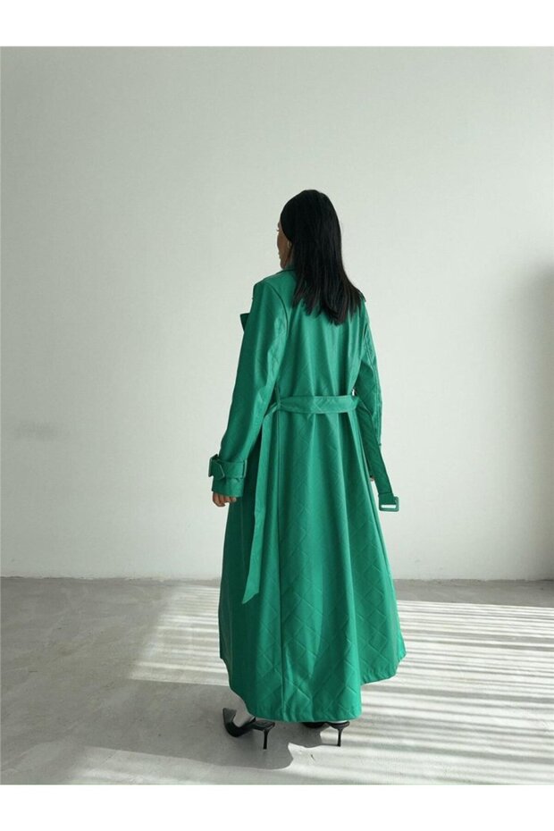 KAPİTONE DERİ TRENCH - Yeşil - 3