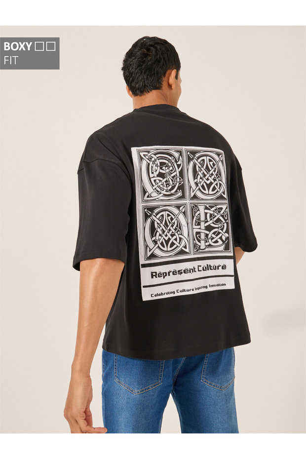 Graphic Print Round Neck Boxy Fit T-Shirt