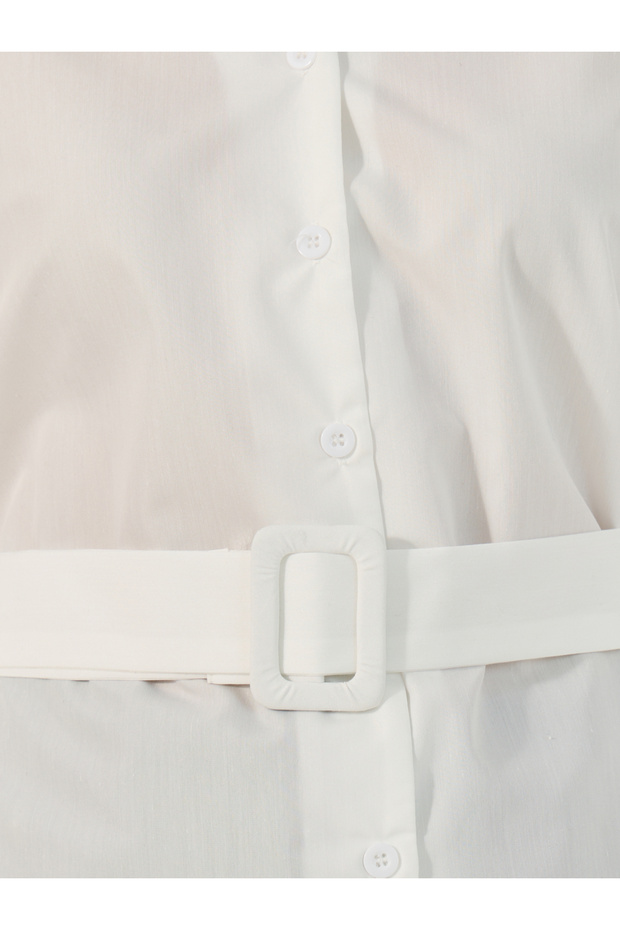 قميص سادة بياقة وأزرار وحزام - 2