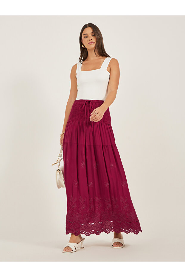 Smocked Waist Tiered Schiffli Maxi Dress