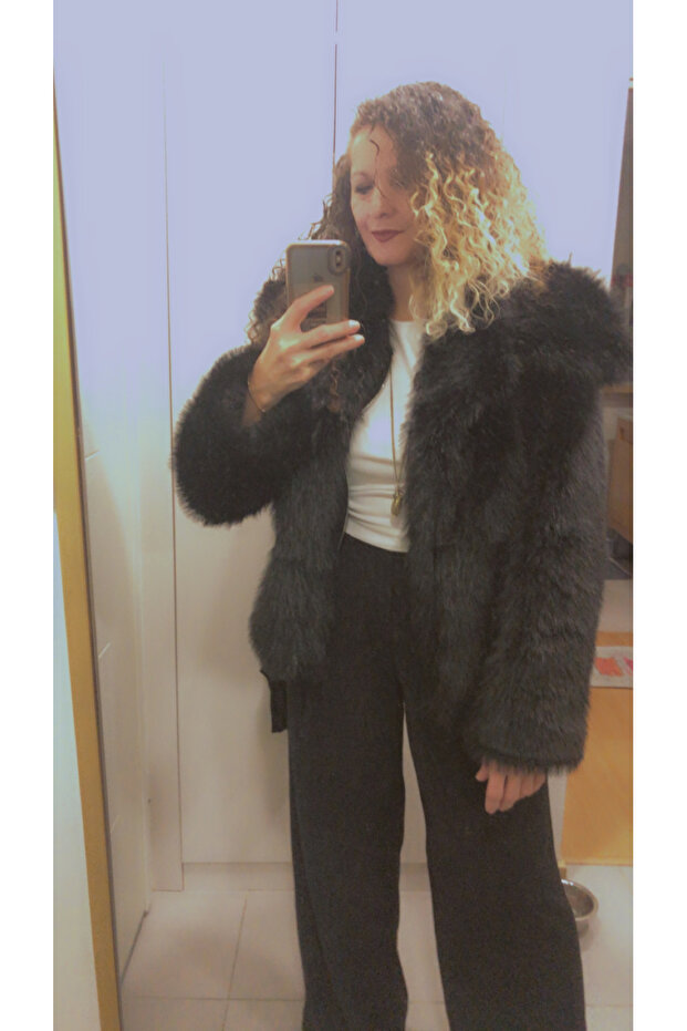 Yakalı Kürk Ceket SİYAH - 3