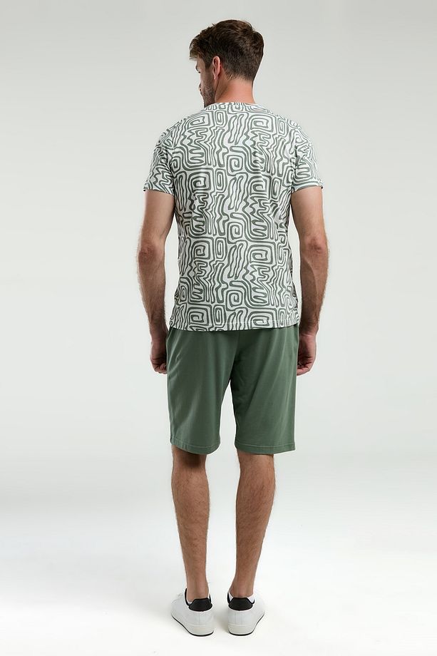 Erkek Karışık Desenli Kısa Kol Şort Pijama Takımı (Baba-Oğul-Aile Takım Yapılabilir) - 5